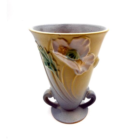 Roseville Other - Rare Vintage Roseville Poppy Art Pottery Vase 866-6 Soft Blue Yellow 1930s Decor